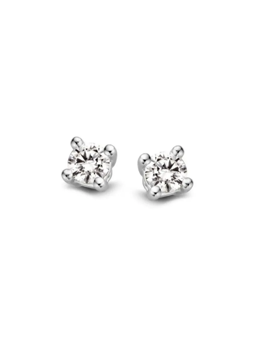 Witgouden solitair oorknoppen met diamant + Luxe cadeau