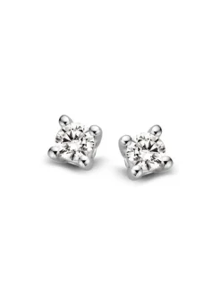 Witgouden solitair oorknoppen met diamant 0.10crt.