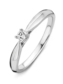 Witgouden solitair ring met briljant 0.19crt + Luxe cadeau