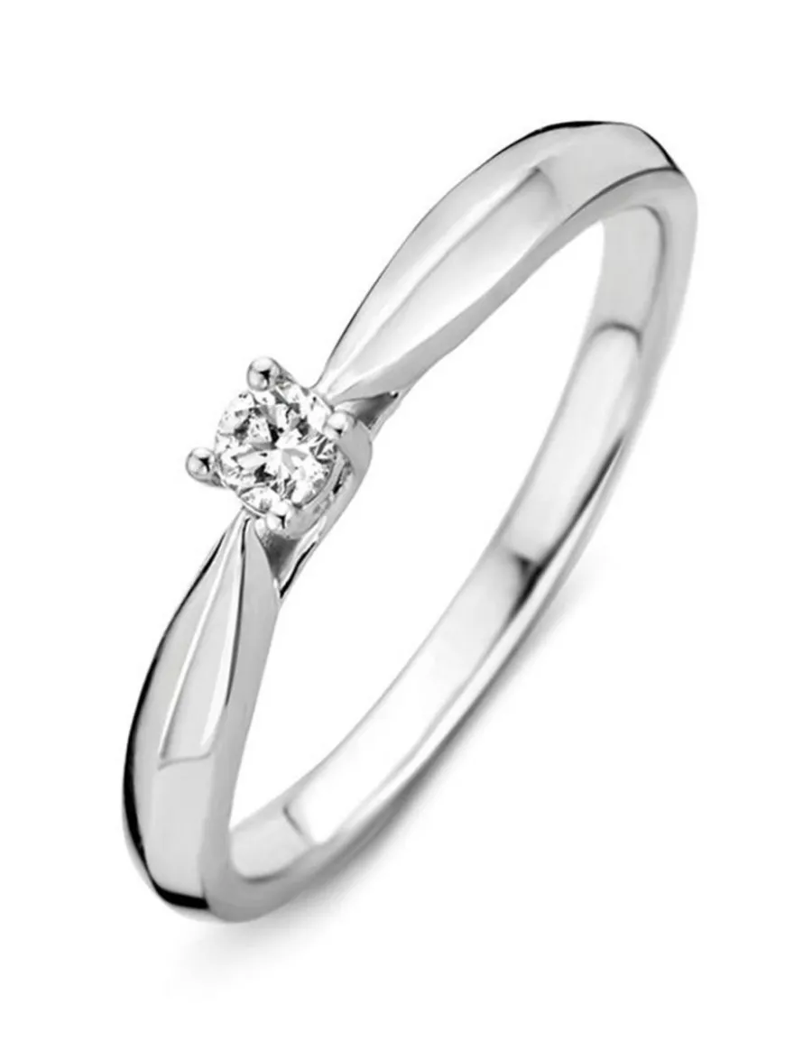 Witgouden solitair ring met briljant 0.19crt + Luxe cadeau