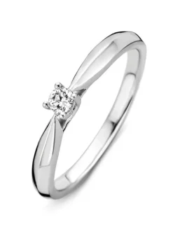 Witgouden solitair ring met briljant 0.09crt. + Luxe Cadeau