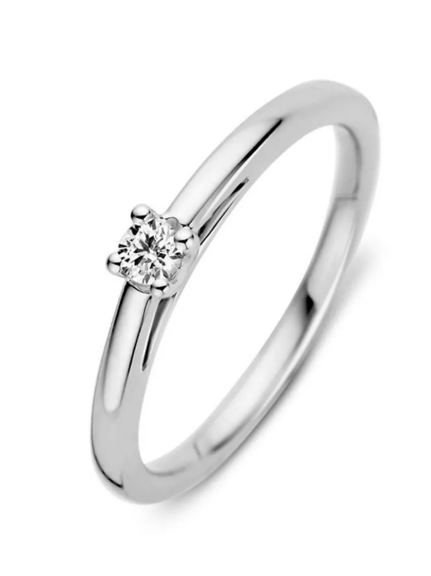 Witgouden solitairring 0,10crt. + Luxe cadeau